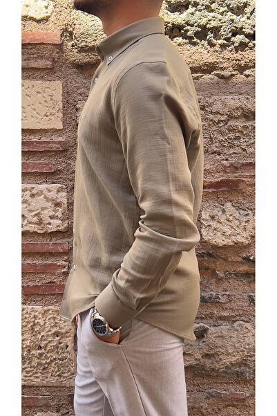 Fitmens Slim Fit Uzun Kol Müslin Pamuk Rahat Nefes Alabilen Kumaştan Yaka Düğmeli Hediye Kutulu Erkek Gömlek