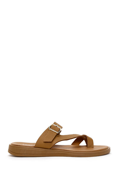 Derimod Women's Tan Flip Flops Leather Slippers 25Sfd1500Ft