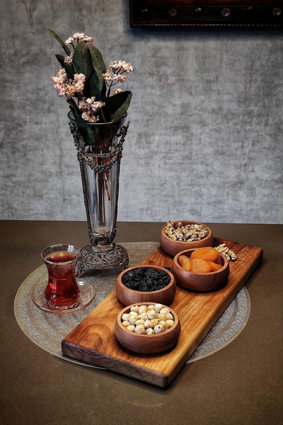 KHAKMA Wooden Round Bowl Set of 4 – Natural Presentation Plate | 8 cm | Stylish and Functional Design