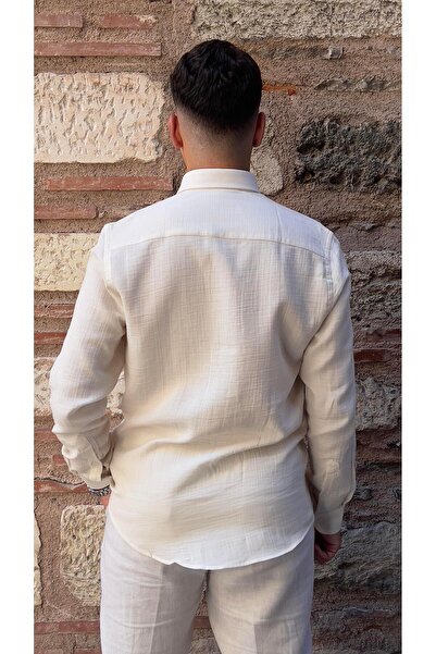 Fitmens Slim Fit Long Sleeve Muslin Cotton Comfortable Breathable Fabric Collar Buttoned Men's Shirt with Gift Box