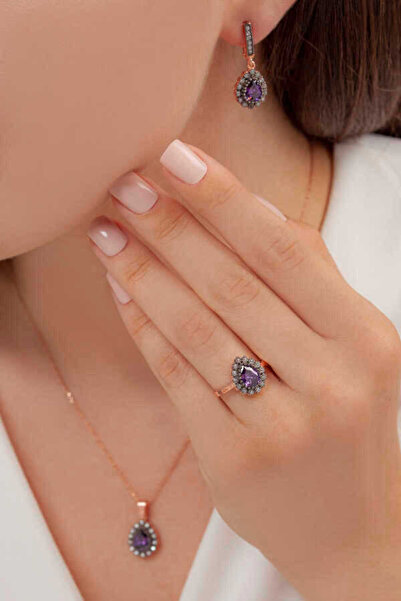 aga kulche Damla Model Gümüş Takı Seti Kalemli S60EM 925