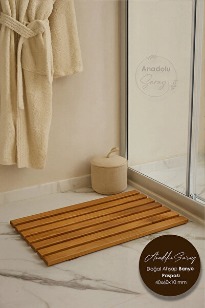 Anadolu Saray Φυσικό ξύλινο χαλάκι μπάνιου – Χειροποίητο, πλέγμα πολλαπλών χρήσεων (40x60x10 mm)