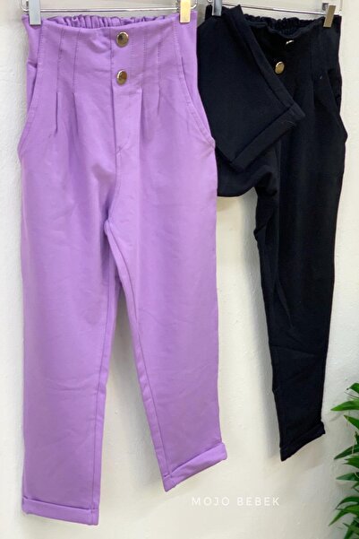 Cuties Girl's 5-14 Years Old Buttoned Mom Sweatpants 3027 Black