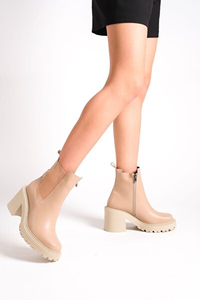 Mubiano MB7575-N Γυναικείες κοντές μπότες και μποτάκια με χοντρή σόλα, χοντρό τακούνι, ελαστικό πλαϊνό λουράκι