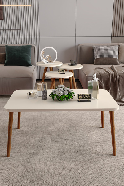 GOLDFALEZ Zigon Sehpa Ve Orta Sehpa Kr Torna Krem Set 3008