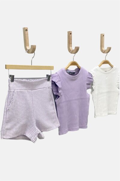 Cuties Mojo Girls' Houndstooth Linen Shorts 3852 Purple