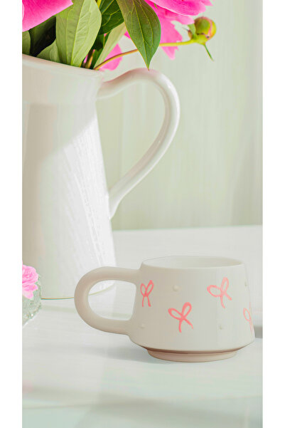 touchmughm Pink Bow Pattern Special Embossed Hand-Painted Ceramic Mug, Double, Coffee Cup, Mug