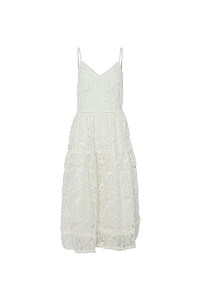 Genel Markalar Kalp Yaka Nakışlı Açık Beyaz Uzun Kadın Elbise YASLIFA STRAP L...