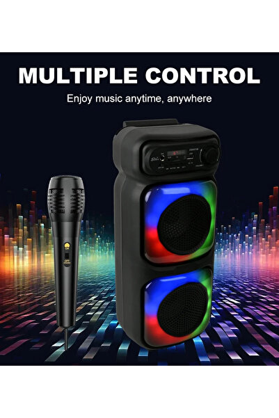 singe مكبر صوت لاسلكي بتقنية البلوتوث براديو FM وفتحة ذاكرة TF ومدخل USB ومدخل ميكروفون قابل لإعادة الشحن
