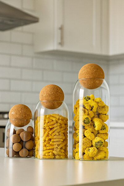 Perotti Romelu Optikli Top Mantar Kapaklı 3'lü Cam Kavanoz Ve Baharat Seti