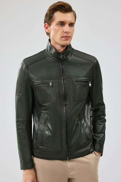 Derimod Wade Erkek Haki Slim-Fit Deri Mont 22WGD6462VE
