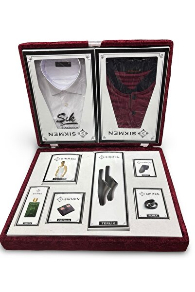 Muensu Bordo Kadife Sandıklı Lüks Damat Çeyiz Seti, Pijama Takımı, İç Çamaşır, Terlik, Cüzdan Seti