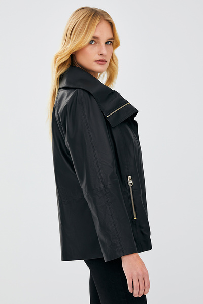 Derimod Felicita Kadın Siyah Oversize Deri Ceket 23SGD5089FH