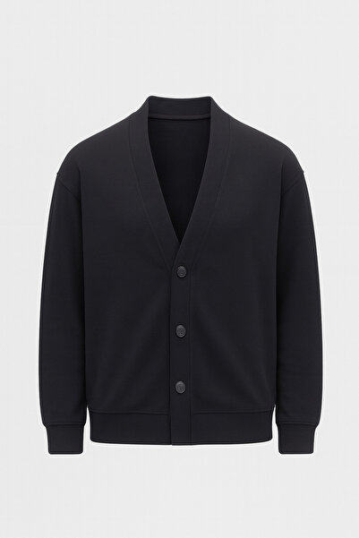 Valiberta Potter Textured Thessaloniki Fabric Oversize Basic 3 Button Men's Cardigan - Smoked