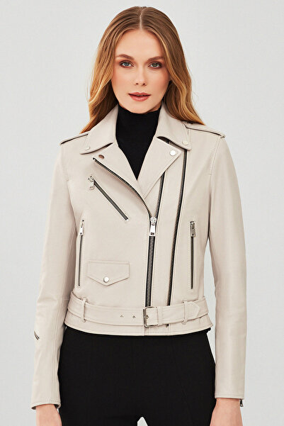 Derimod London Kadın Bej Biker Deri Ceket 23WGD5146VE