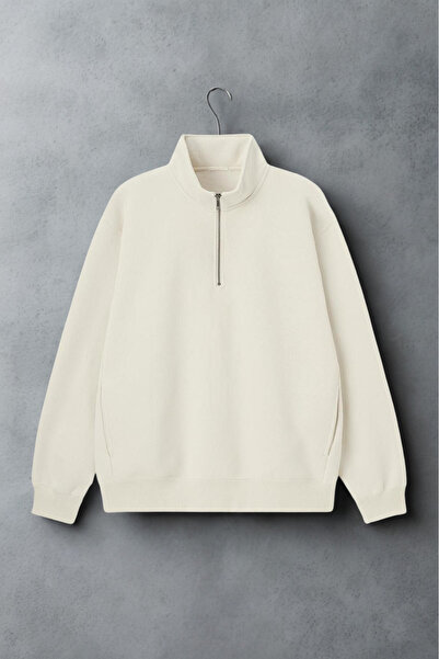 COMBİNE MİCHAİL Бежевий чоловічий світшот з високим коміром і застібкою-блискавкою