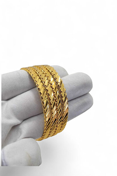 CAXBERN 22 Ayar Altın Kaplama Kadın 3 Telli Adana Burma Bilezik Model Düğün Kına Özel Günler (1 Adet)