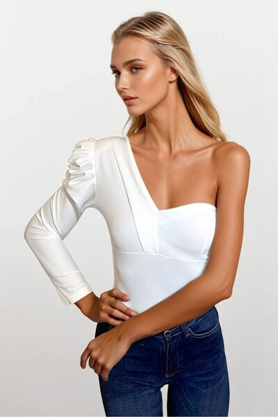 OLSAMODA Flexible Knitted Fabric - Single Shoulder Padded Women's Blouse