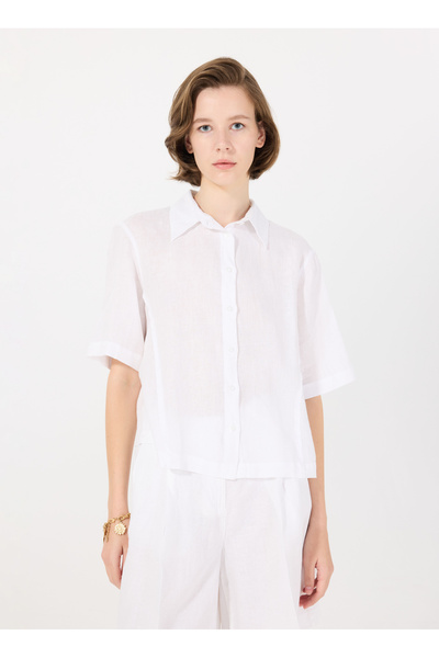 Sisley Cămașă albă pentru femei cu guler clasic, cu tăietură largă 5bmllq08u