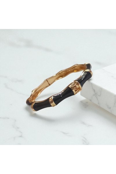 TAKVANOV Black Enamel Bamboo Form Bracelet – 316L Stainless Steel