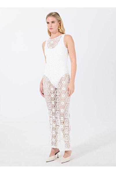 Fabrika Beyaz Kadın Standart Plaj Elbisesi F5SL-ELB00293