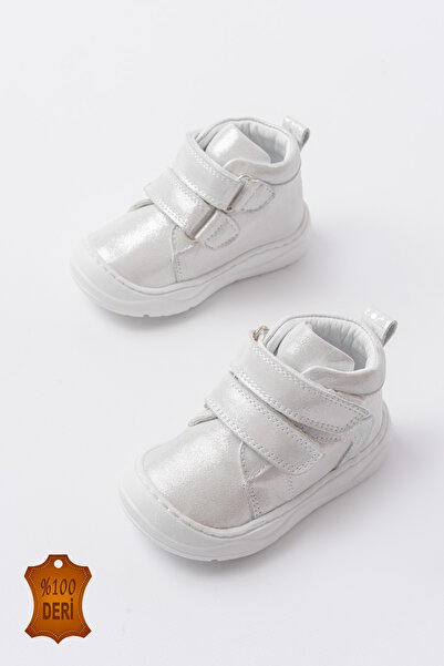 lina step Gray Glitter Genuine Leather Velcro Sewn to Orthopedic Sole Baby First Step Boot Shoes