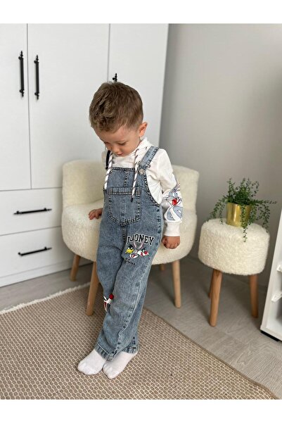 Mişsa Bebe Children's Jeans Trend Salopet Loose Fit Denim 3-6 Years 2 Pieces