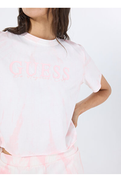 Guess V5GI19I3Z14F6EX GENZIANA CROP TEE Ροζ Γυναικείο μπλουζάκι με στρογγυλή λαιμόκοψη και σχέδιο