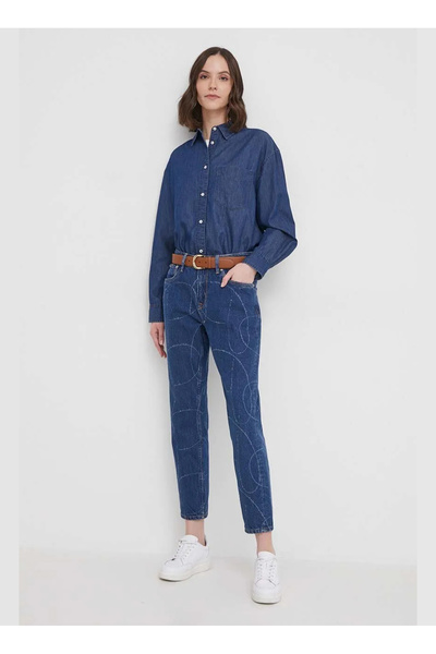 Pepe Jeans Yüksek Bel Düz Paça Regular Straight Koyu Mavi Kadın Denim Pantolo...