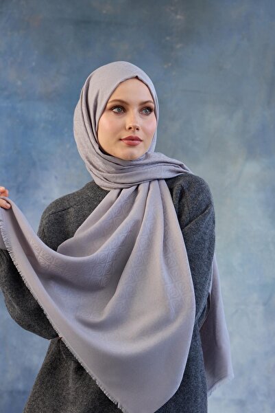 İpekhan Gray Logo Patterned Cotton Jacquard Shawl - 8008-09