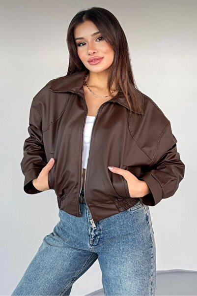 moda armanc Бомбър яке от изкуствена кожа с яка