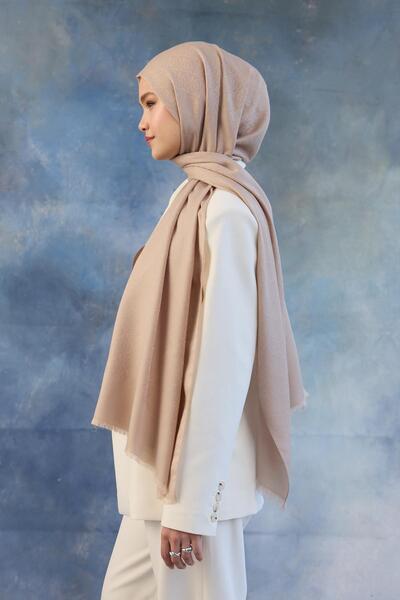 İpekhan Μπεζ Χρώμα Λογότυπο Βαμβακερό Ζακάρ Σάλι - 8008-27