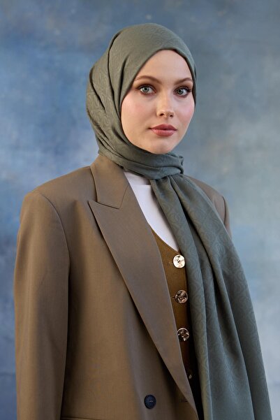 İpekhan Μοτίβο λογότυπου Βαμβακερό ζακάρ σάλι Yosun 8008-14