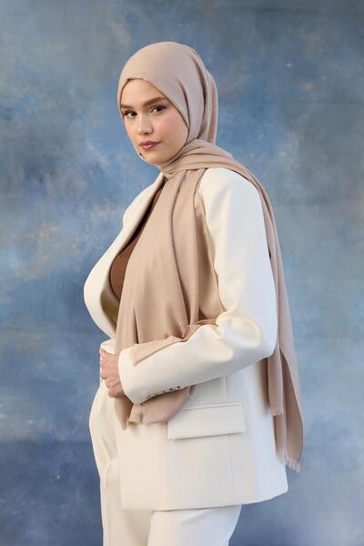 İpekhan Μπεζ Χρώμα Λογότυπο Βαμβακερό Ζακάρ Σάλι - 8008-27