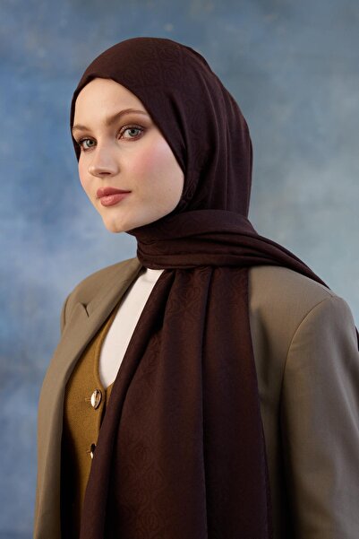 İpekhan Μοτίβο λογότυπου Βαμβακερό ζακάρ σάλι Bitter Brown 8008-16