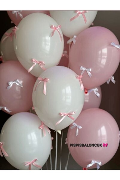 BalonEvi Beyaz ve Pembe Balon Seti – Kurdeleli Coquette Parti Süsü – Baby Sho...