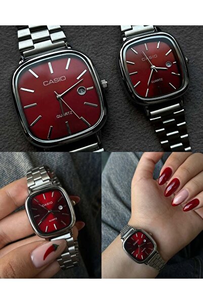 SOVARYS Caiso Vintage Çift Saati Vişne Kırmızısı Gümüş