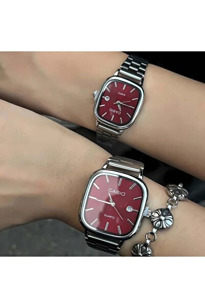 SOVARYS Caiso Vintage Çift Saati Vişne Kırmızısı Gümüş