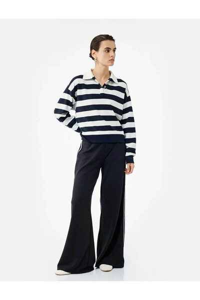 Koton Pantaloni de sport negri pentru femei, cu picioare largi, din material ...