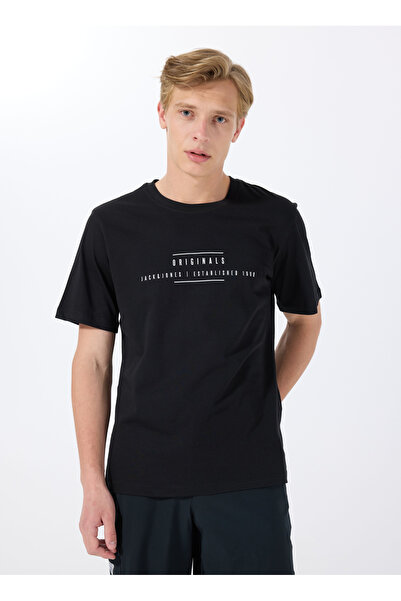 Jack & Jones Bisiklet Yaka Siyah Erkek T-Shirt 12288375_JORREMINDER TEE SS CREW NE