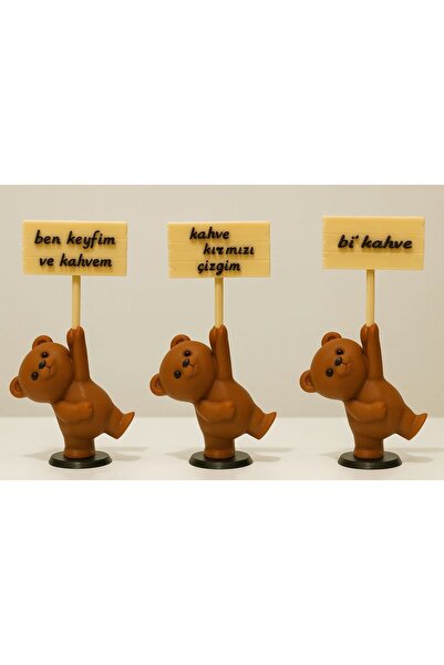 Printorium Dekoratif Ayıcık Bi Kahve Seti – Modern Ev Aksesuarı -Hediyelik Ob...