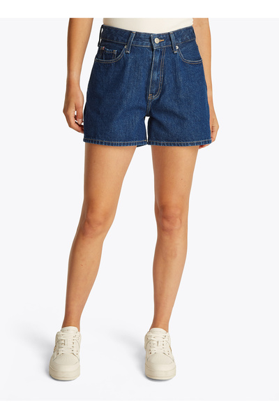 Tommy Hilfiger Yüksek Bel Mom Fit İndigo Kadın Denim Şort WW0WW443851A4