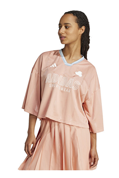 adidas JG4095 W TIRO Q2 BF T Pembe Yuvarlak Yaka Oversize Baskılı Kadın T-Shirt