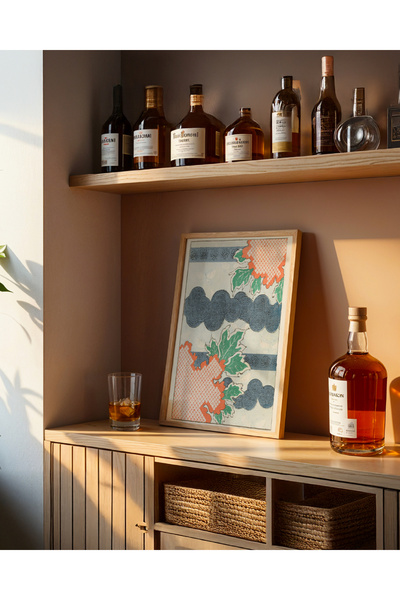 Push Studio Cloud Pattern Illustration Poster - Doğal Ahşap Çerçeveli Tablo - Curated By Push