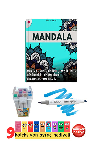 Pembe Pasaj Yetişkinler Için Harika Desenler Mandala Boyama Kitabı Kutulu Marker Kalem 2'li Set