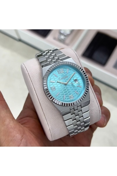 catera Men's watch with a silver-colored steel strap and a sky-blue dial