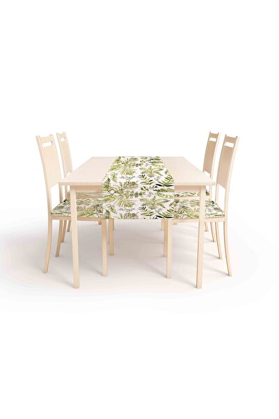 güzelmağaza Botanik Desen Dijital Baskı Çift Taraflı Süngerli Fermuarlı 4 Ad. Minder 1 Ad. Runner 5' li Set