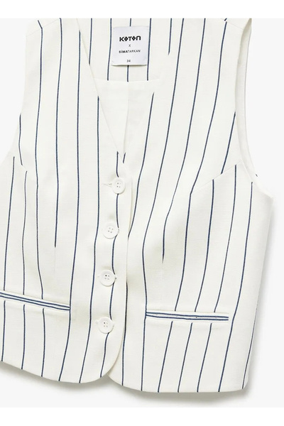 Koton X Sima Tarkan - Viskon Karışımlı Kolsuz Cepli Düğmeli Yelek