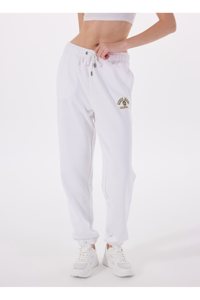 Guess White Women's Regular Fit Sweatpants Gj Pants Iconic Flee - Mid Organic