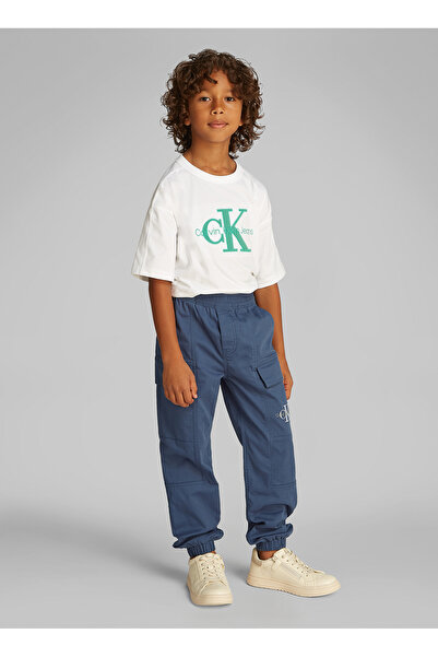 Calvin Klein Lastikli Bel Lastikli Paça Mavi Erkek Çocuk Kargo Pantolon IB0IB...
